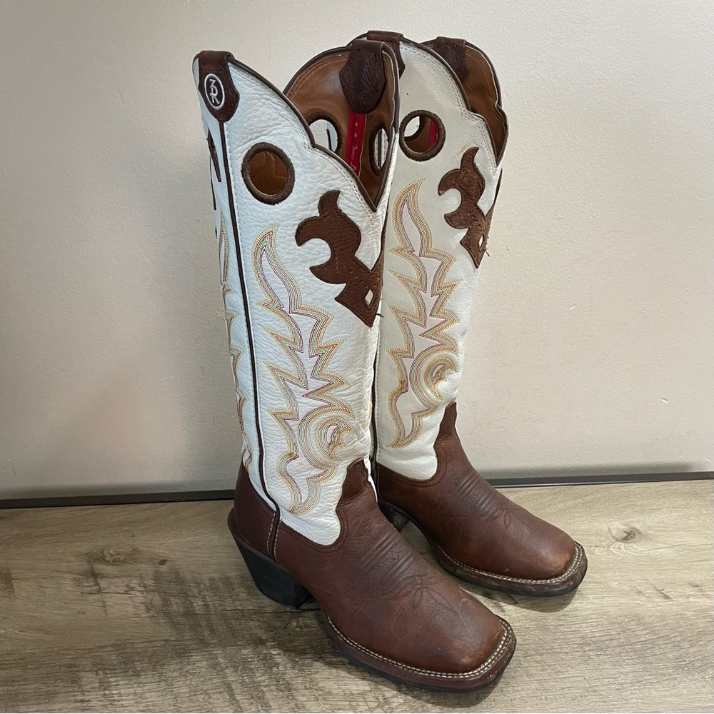 Tony Lama White and Brown Heeled Boots
